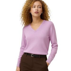 Uniqlo Women's Soft Pink Orchid Wool Fine Knit V-Neck Sweater XL